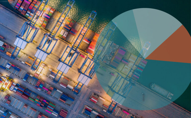 Image Showing a Shipping Port and a Pie Chart of Expenses